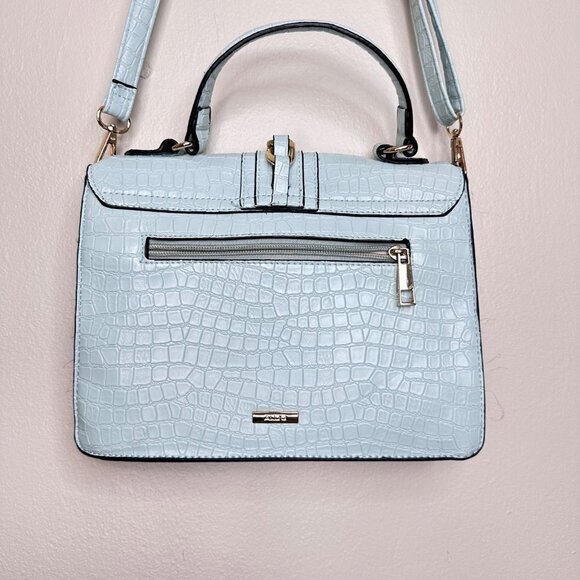 Aldo Glenda Croc Embossed Light Blue Satchel Gold Hardware Detail Shoulder Bag - Picture 4 of 12